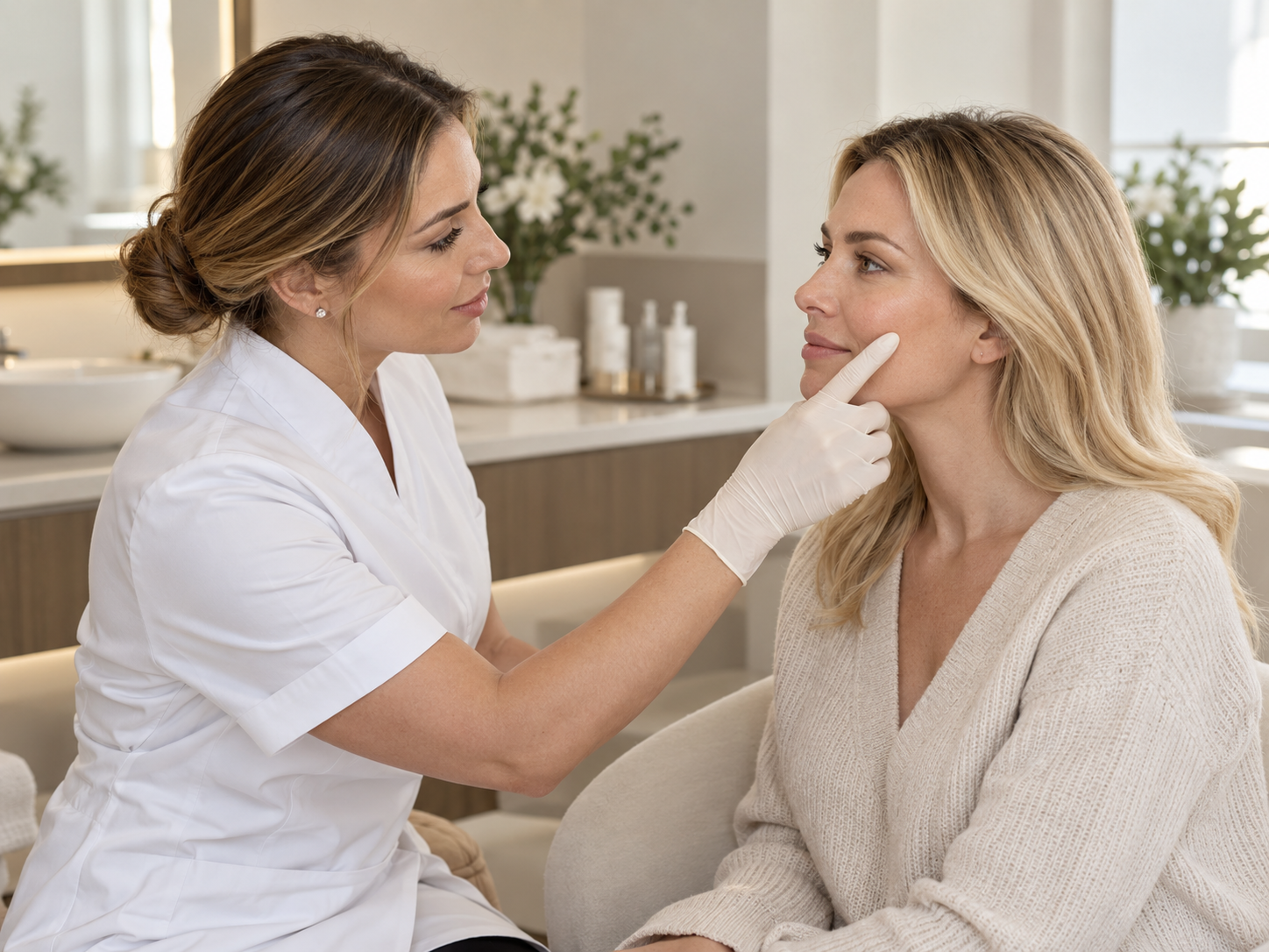 Illustrative skincare consultation before a personalised facial treatment